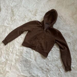 SOLD Brown brandy Melville cropped zip up crystal hoodie 🐚🌸